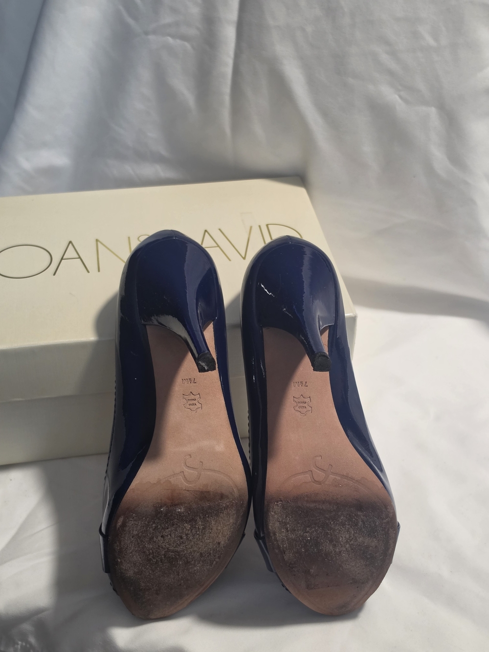 Joan & David Dark Blue Patent Peep-Toe Pumps - Picture 5 of 5